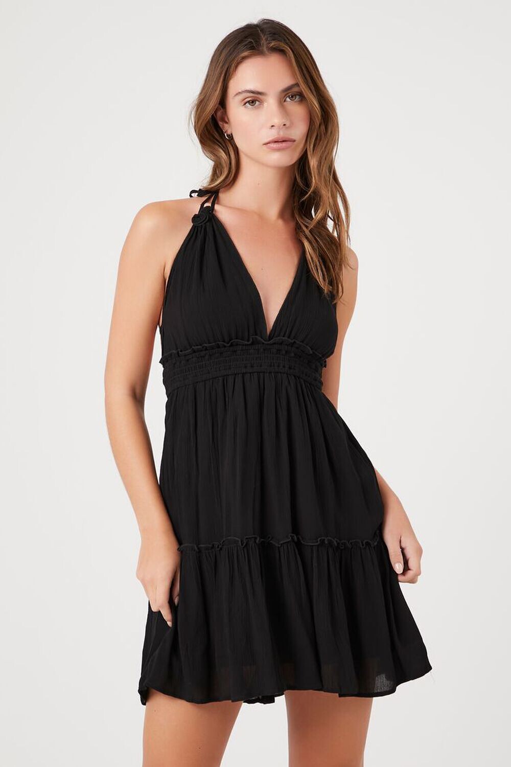 

Мини-платье с рюшами и бретельками на бретельках Forever 21, черный