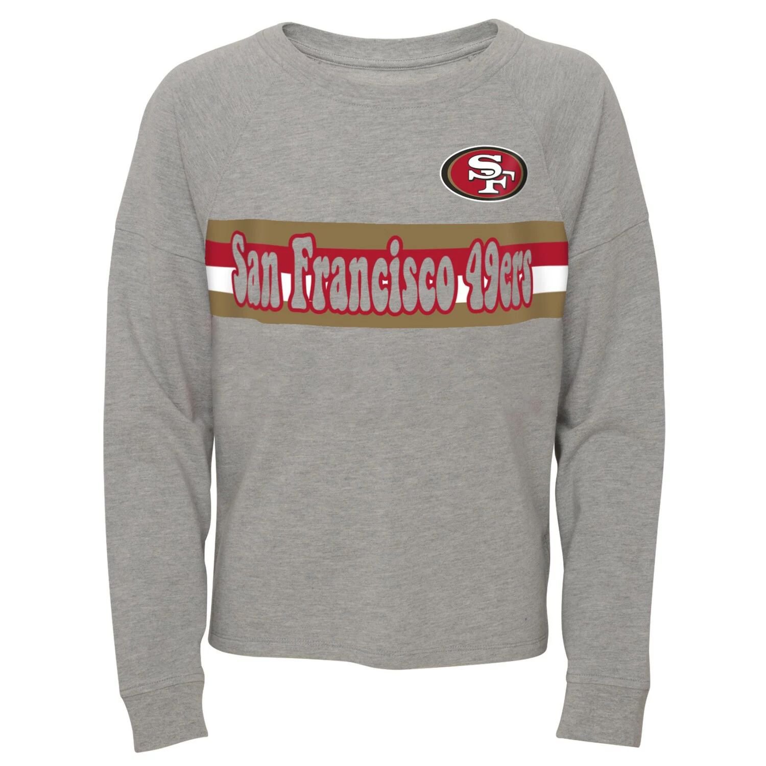 

Серая футболка с длинными рукавами и полосками реглан для юниоров San Francisco 49ers Outerstuff