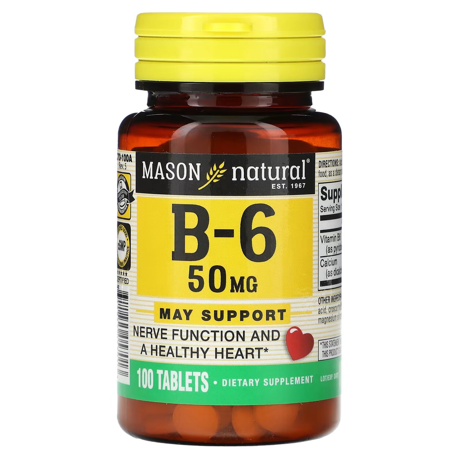 

Биологически активная добавка Mason Natural B-6, 50 мг., 100 таблеток