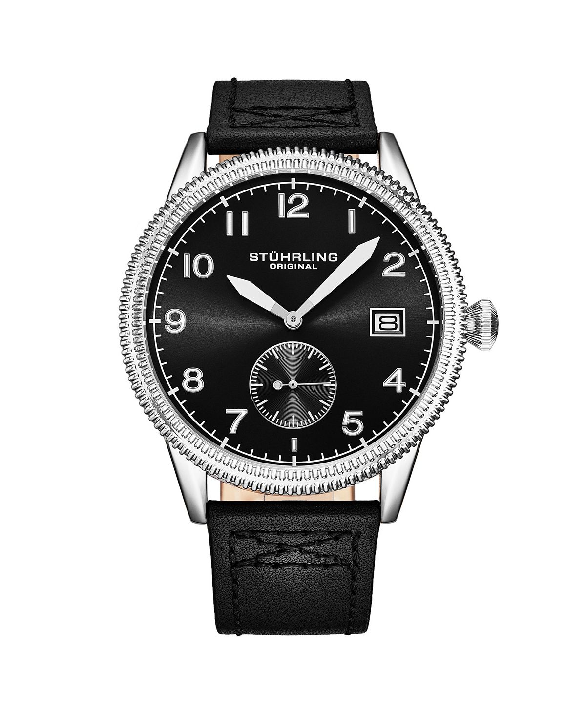 цена Мужские часы Aviator, черная кожа, черный циферблат, круглые часы 51 мм Stuhrling
