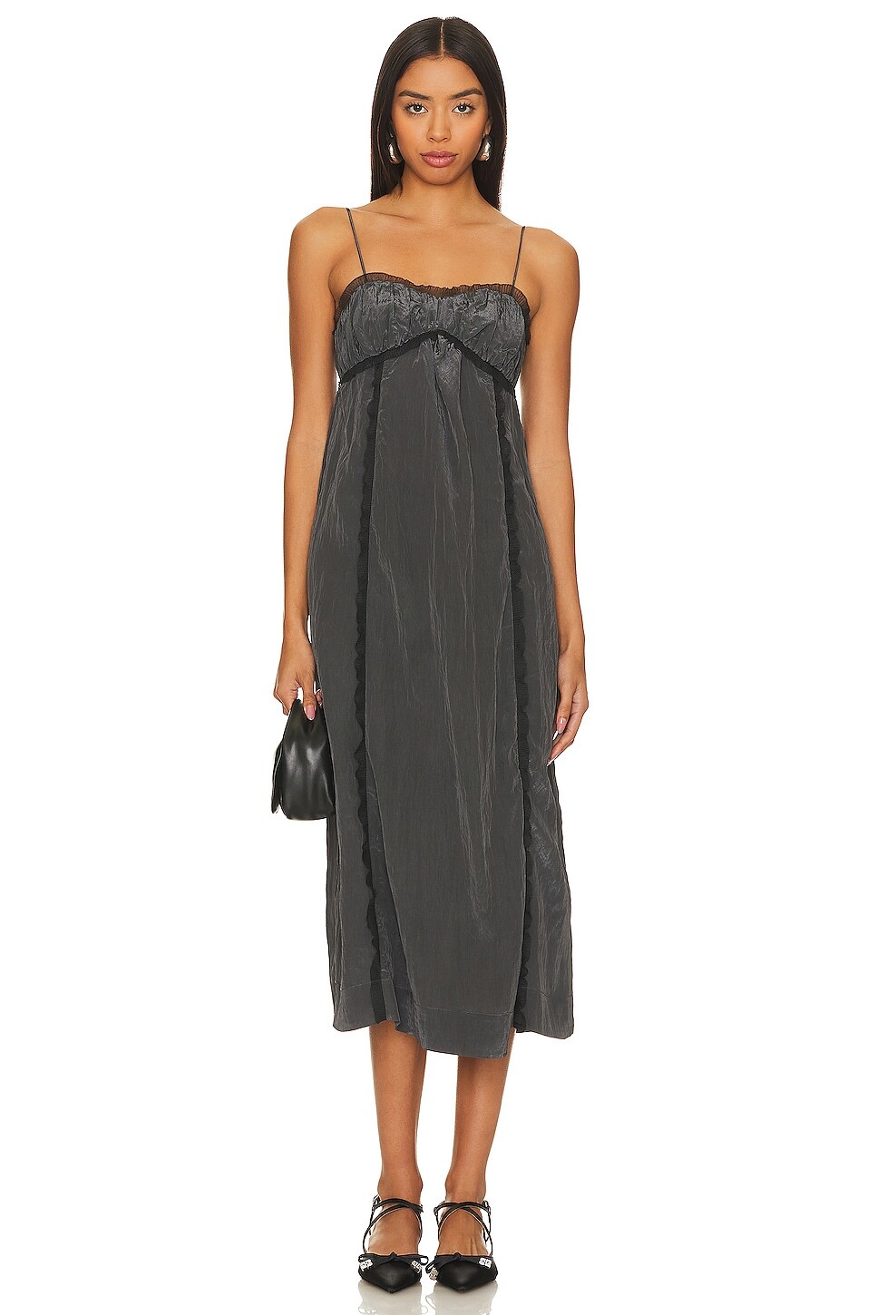 

Платье миди Ganni Shiny, цвет Gray Pinstripe