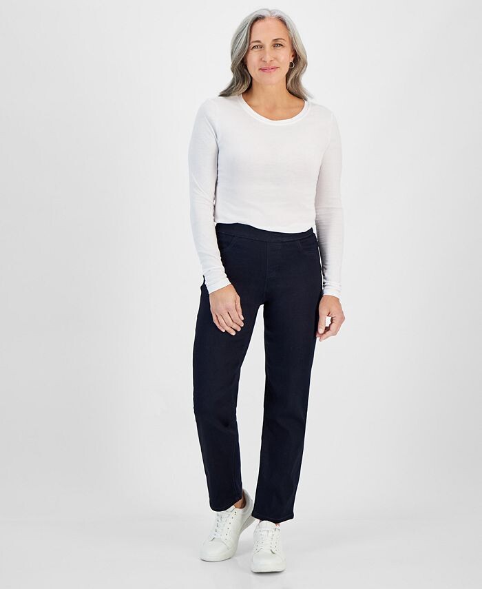 

Прямые джинсы Petite со средней посадкой без застежки Style & Co, синий