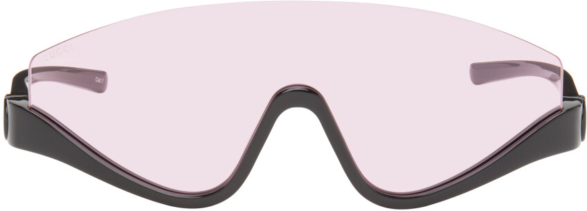 

Черные солнцезащитные очки-маски Gucci, цвет Black/Black/Pink