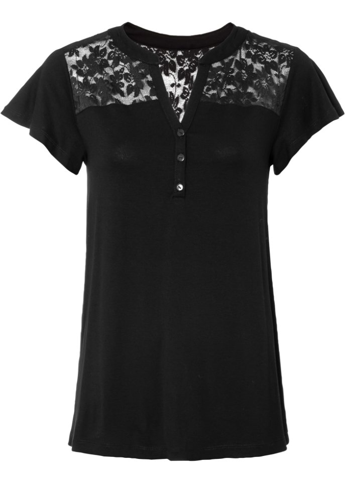 цена Рубашка на пуговицах с кружевом из экологически чистой вискозы Bodyflirt, черный