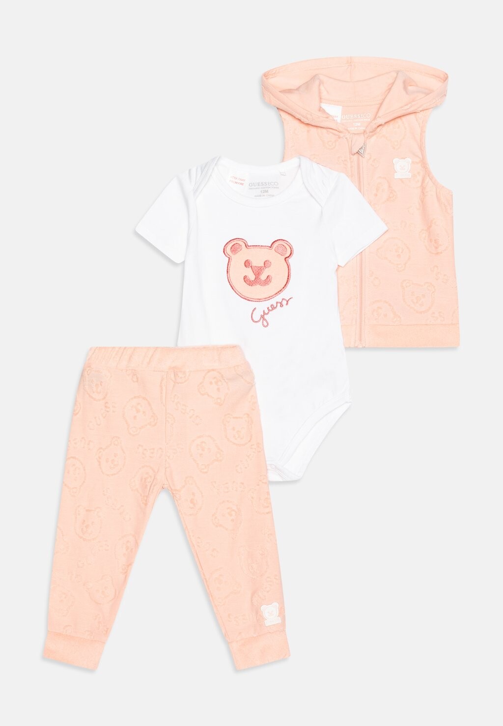 

Подарок на рождение BABY HOODED PANTS UNISEX SET Guess, цвет peach creme