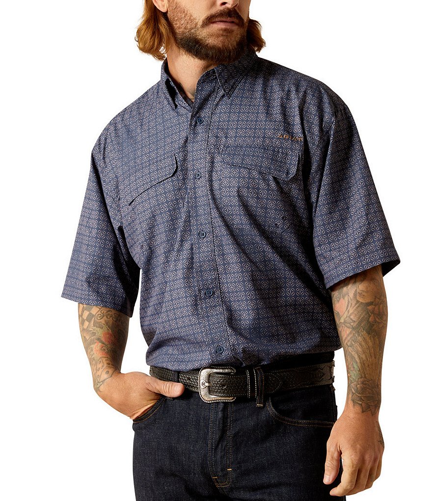 Рубашка с коротким рукавом Ariat Classic Fit с принтом VentTEK, синий