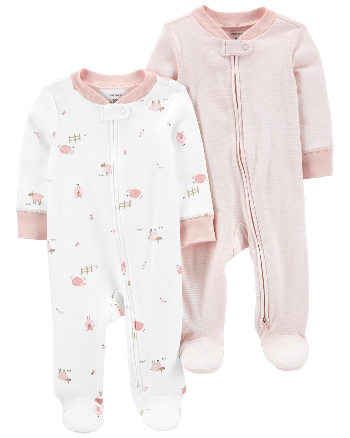 

Детские комплекты из 2 хлопковых комплектов с двухсторонней молнией Sleep & Plays Carter's, розовый/белый
