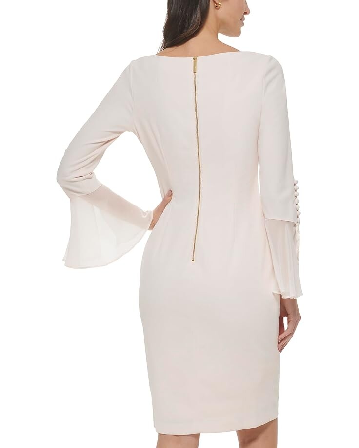 

Платье Calvin Klein Scuba Crepe Dress with Chiffon Bell Sleeves, цвет Blossom