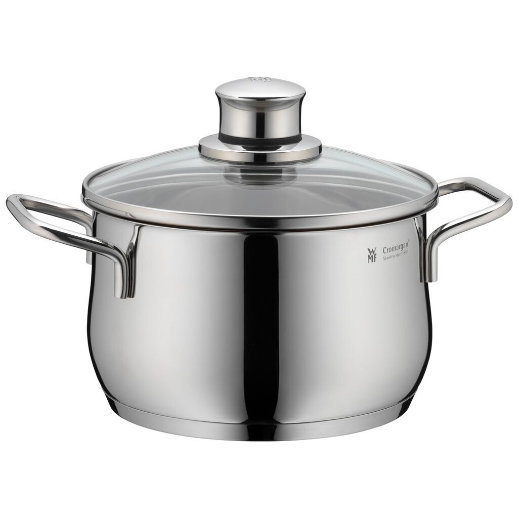 

Кастрюля WMF Diadem Plus высотой 16 см, стеклянная крышка, кастрюля для мяса 2,0 л, полированная нержавеющая сталь Cromargan, индукционная кастрюля, без покрытия