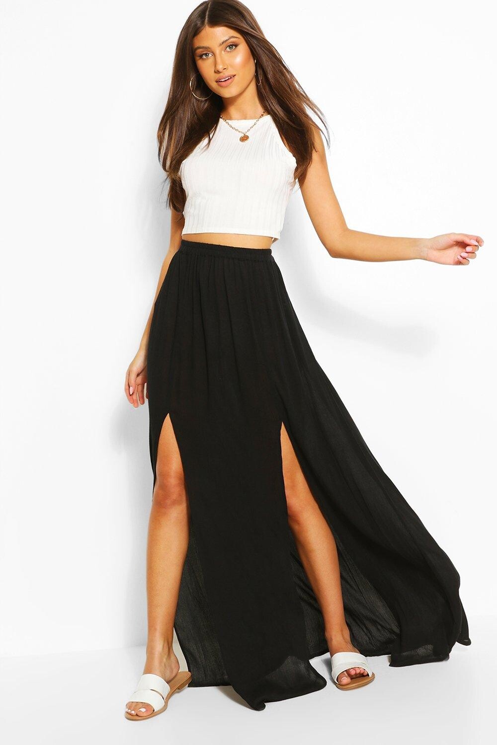 

Юбка макси из салонки Boohoo, черный