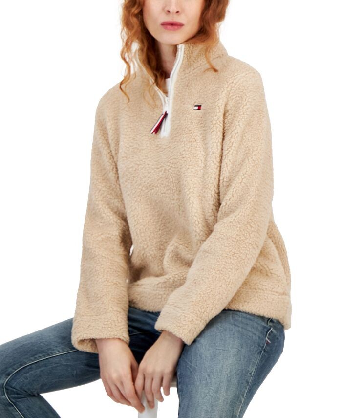 

Женский пуловер с логотипом и молнией 1/4 Tommy Hilfiger, коричневый