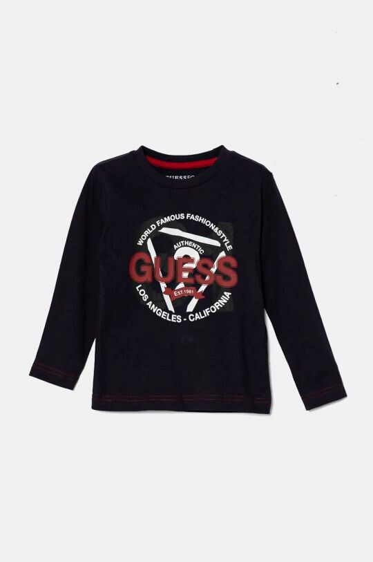 

Детская хлопковая рубашка с длинным рукавом Guess, темно-синий