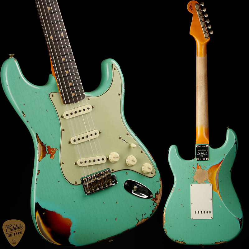 электрогитара fender custom shop levi perry masterbuilt 1962 stratocaster brazilian rosewood board heavy relic fiesta red with gold hardware Электрогитара Fender Custom Shop LTD 1962 Stratocaster Heavy Relic - Faded Aged Seafoam Green