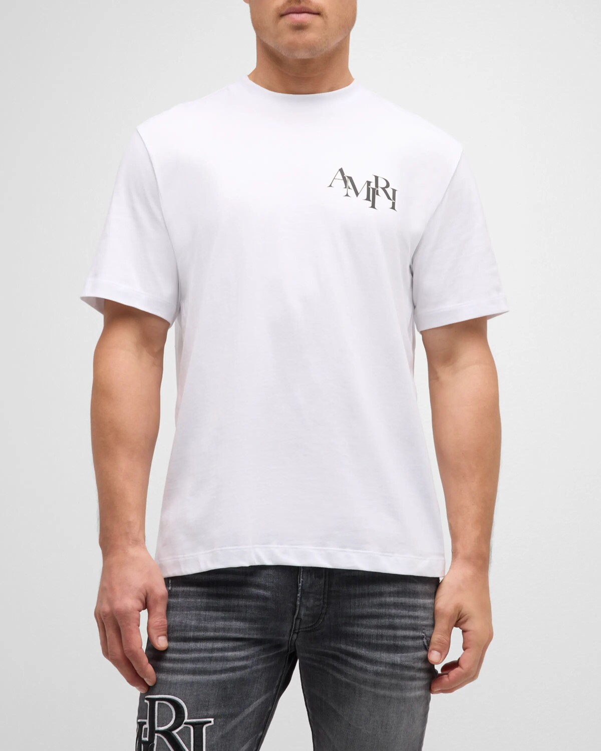 

Мужская футболка с логотипом в шахматном порядке Amiri, цвет White Bl