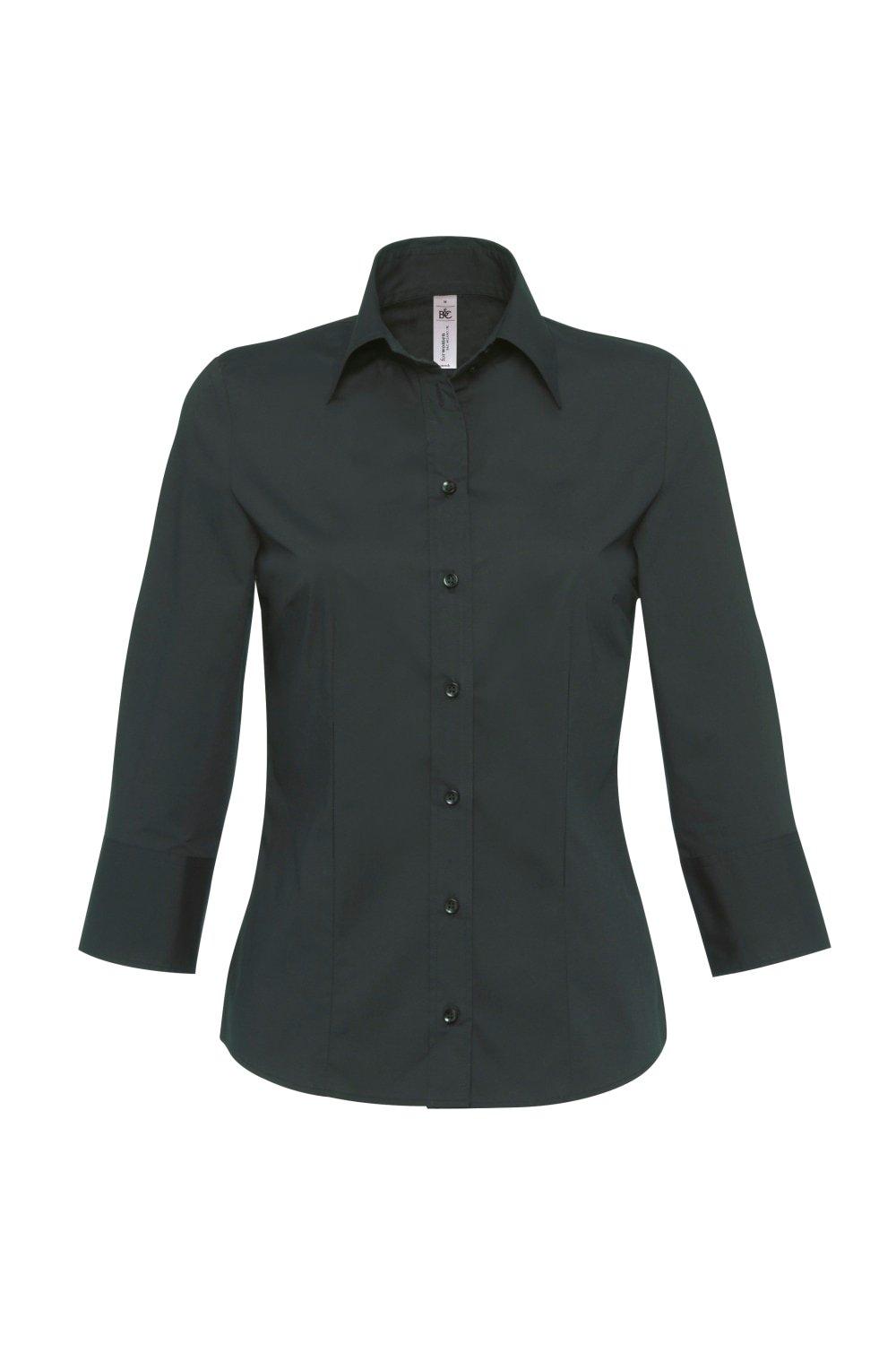 Рубашка из поплина Milano с 3 и 4 рукавами в корпоративном стиле B&C, черный