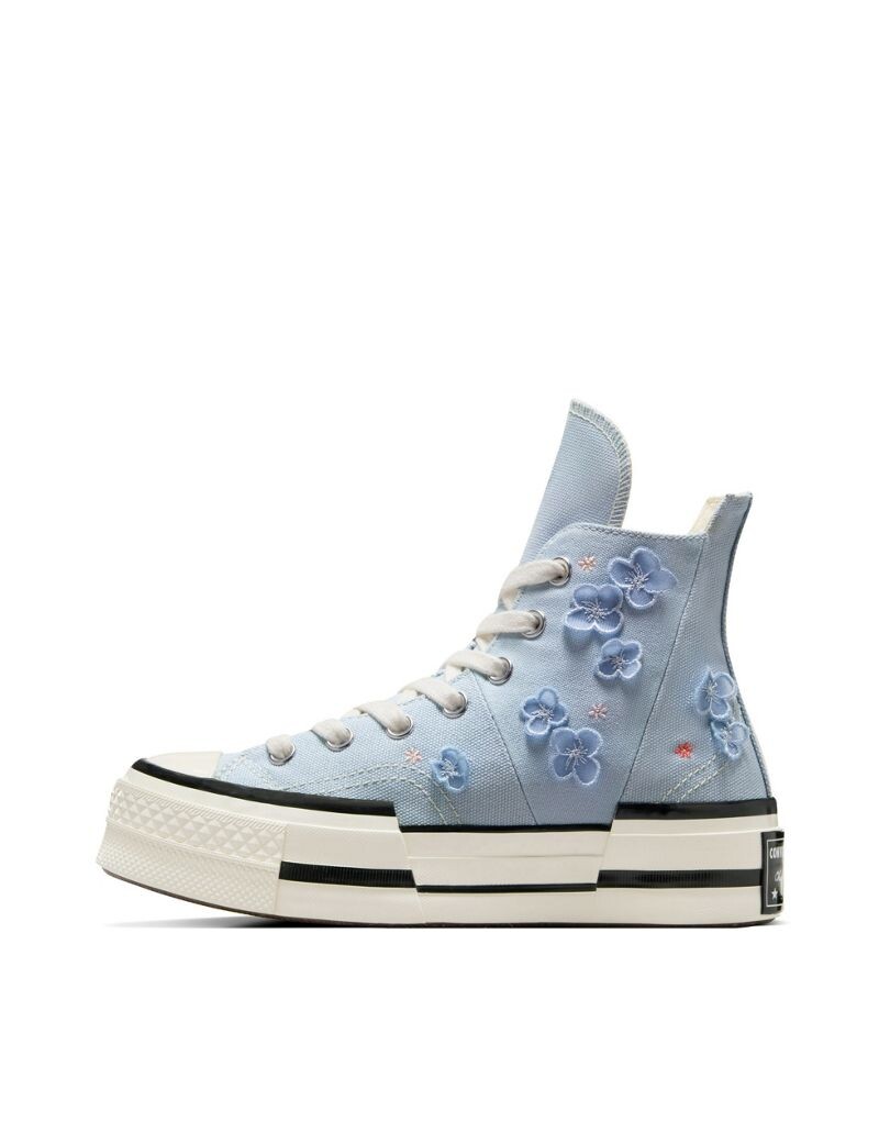 

Синие кроссовки на платформе Converse Chuck 70 с цветочной вышивкой