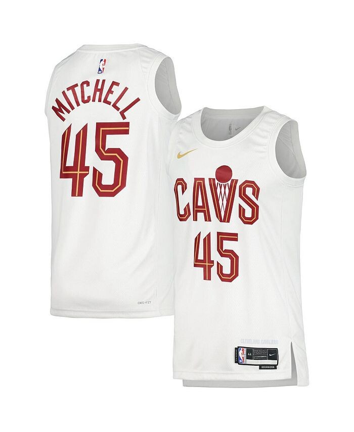 

Мужская и женская белая майка Donovan Mitchell Cleveland Cavaliers Swingman — Association Edition Nike, белый