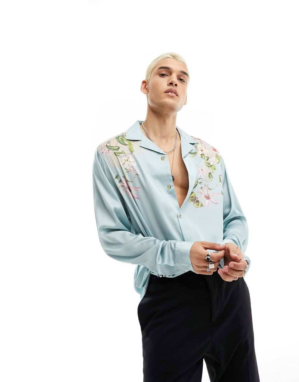 

Свободная атласная рубашка с цветочным принтом ASOS DESIGN