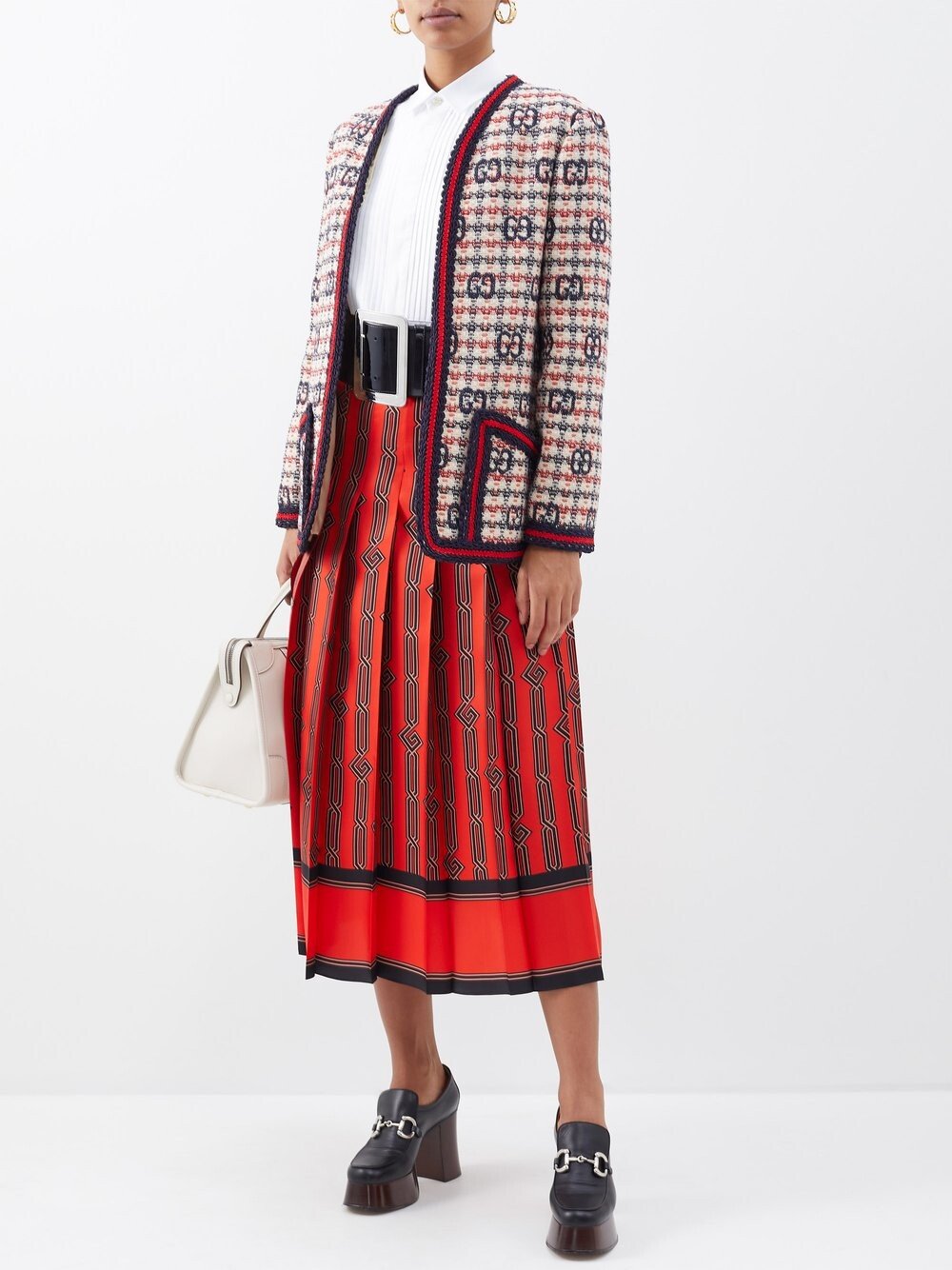 

Твидовый пиджак в клетку с узором gg Gucci, красный