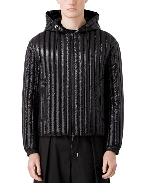 

Стеганый пуховик в рубчик с капюшоном Emporio Armani, цвет Black