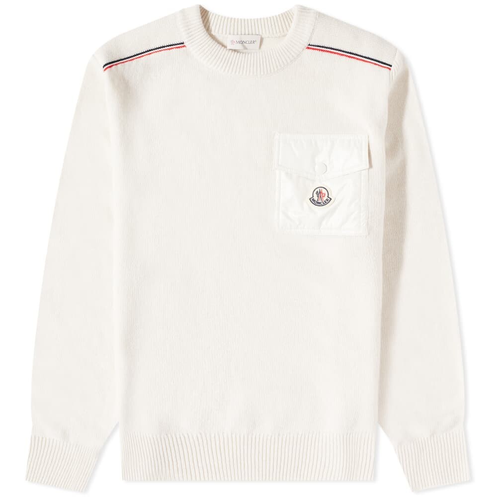 

Moncler Maya Карманный трикотаж с круглым вырезом, белый
