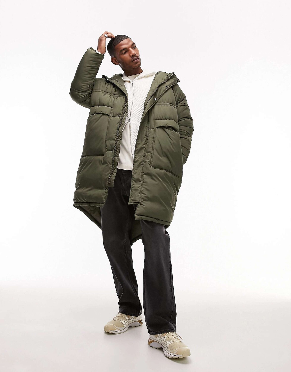 

Длинный пуховик Topman с рыбьим хвостом цвета хаки