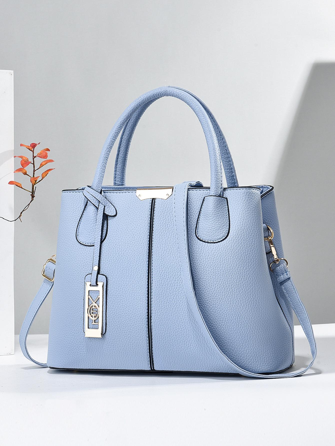 Модная женская универсальная сумка большой емкости с подвеской и регулируемым плечевым ремнем, голубые