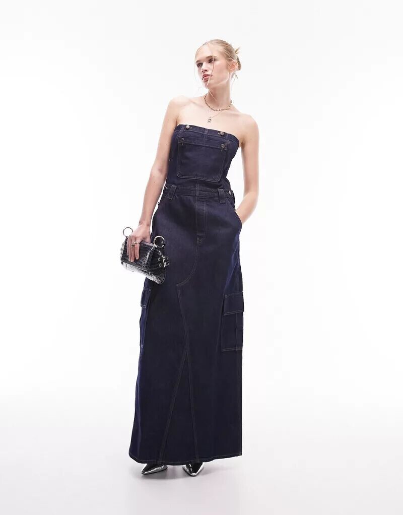 

Джинсовое платье-комбинезон карго Topshop, Черный