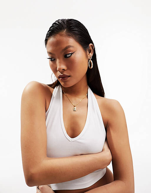 

Белый укороченный топ с воротником-бретелькой ASOS DESIGN Petite