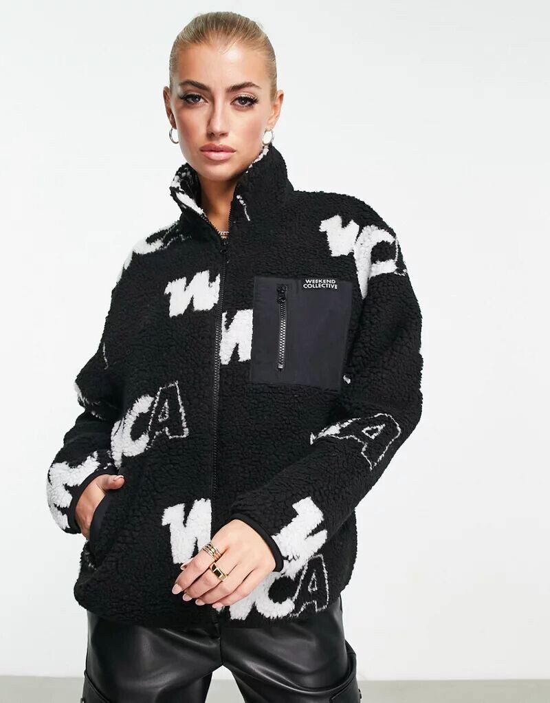 

Флисовая ткань борг на молнии с монограммой ASOS Weekend Collective