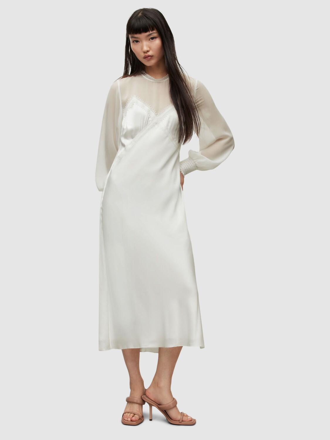 

Платье-комбинация AllSaints Bailey из смесового шелка, кремовый цвет