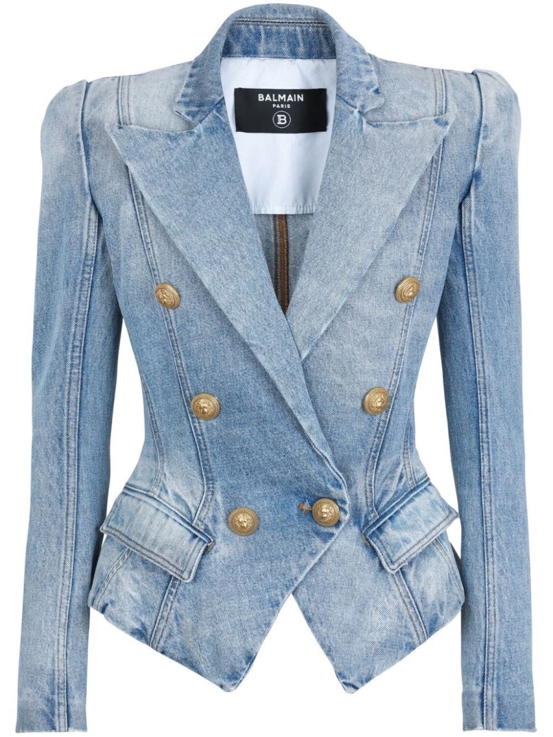 

Balmain double-breasted denim blazer, синий