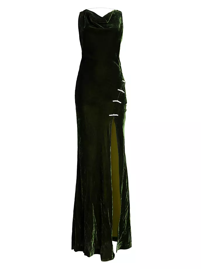 

Бархатное платье Valeria с драпировкой и кристаллами Sau Lee, цвет olive green