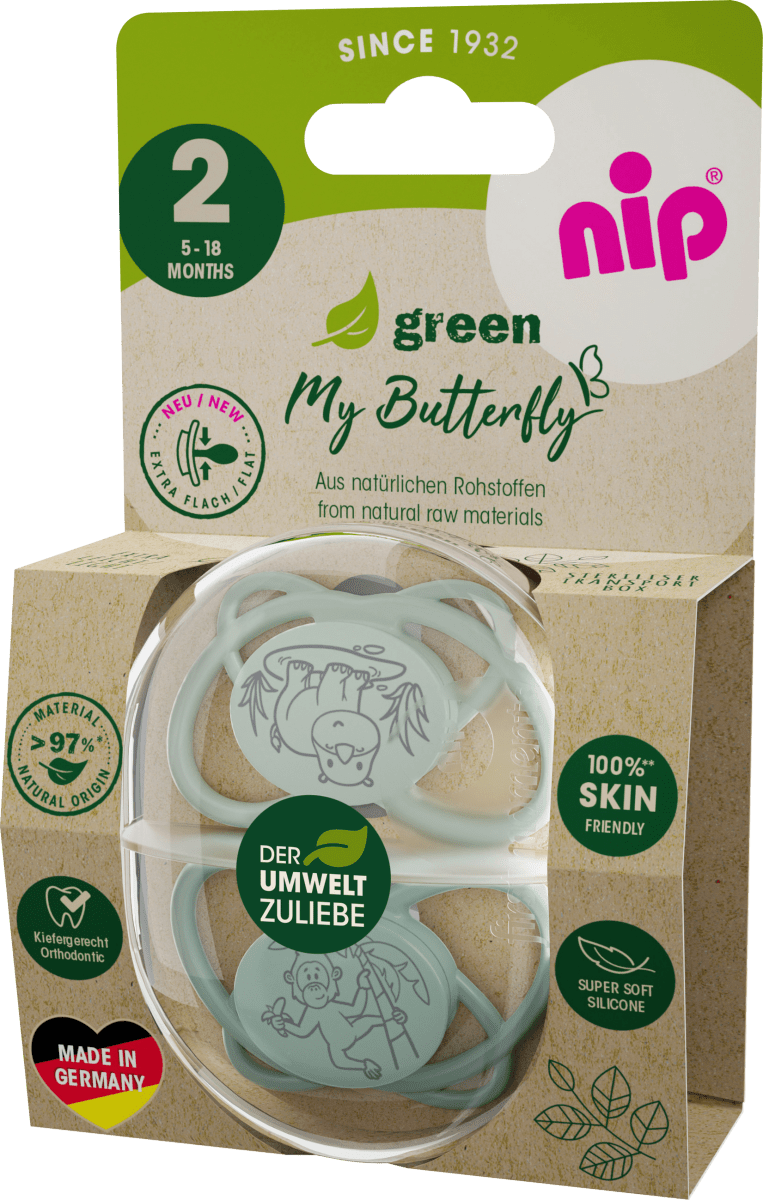 Соска зеленая My Butterfly силиконовая мятный/зеленый размер. 2 5-18 месяцев 2шт. Nip