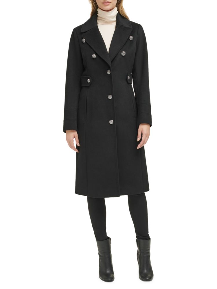 Пальто из смесовой шерсти в стиле милитари Kenneth Cole, черный пуловер в стиле тельняшки из смесовой шерсти xl черный