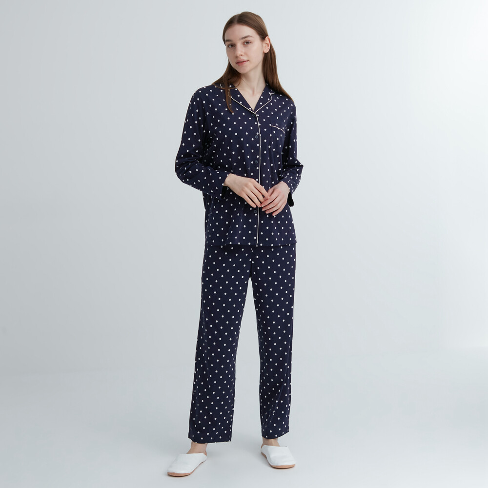 

Пижама Uniqlo AIRism из смесового хлопка с длинными рукавами темно-синий