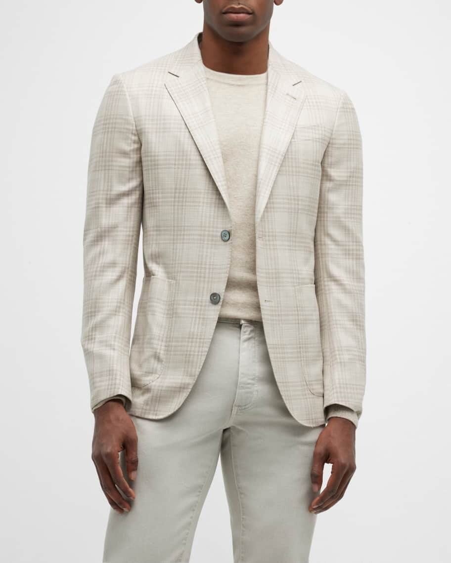 

Мужское спортивное пальто из шерсти и шелка в клетку ZEGNA, Серый