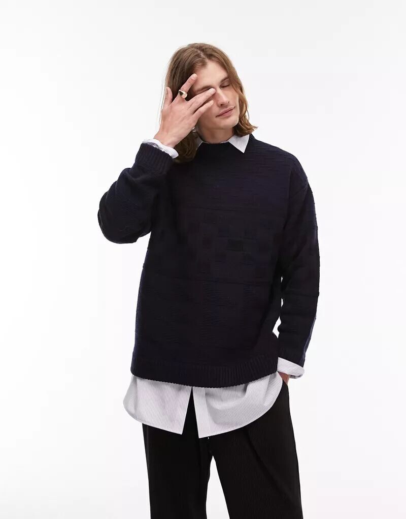 

Темно-синий джемпер с круглым вырезом с принтом Topman