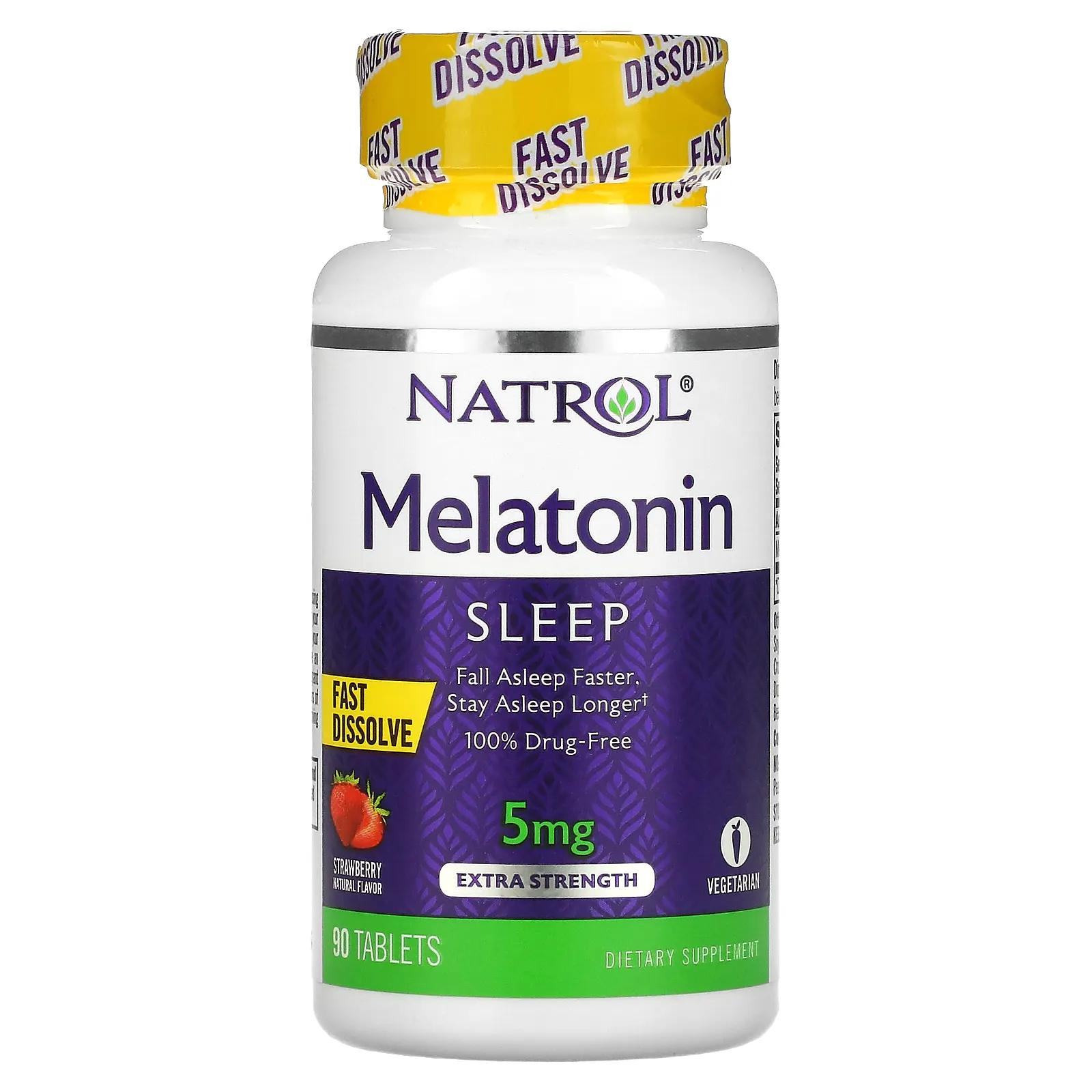 Natrol Melatonin Fast Dissolve Extra Strength Strawberry 5 mg 90 Tablets