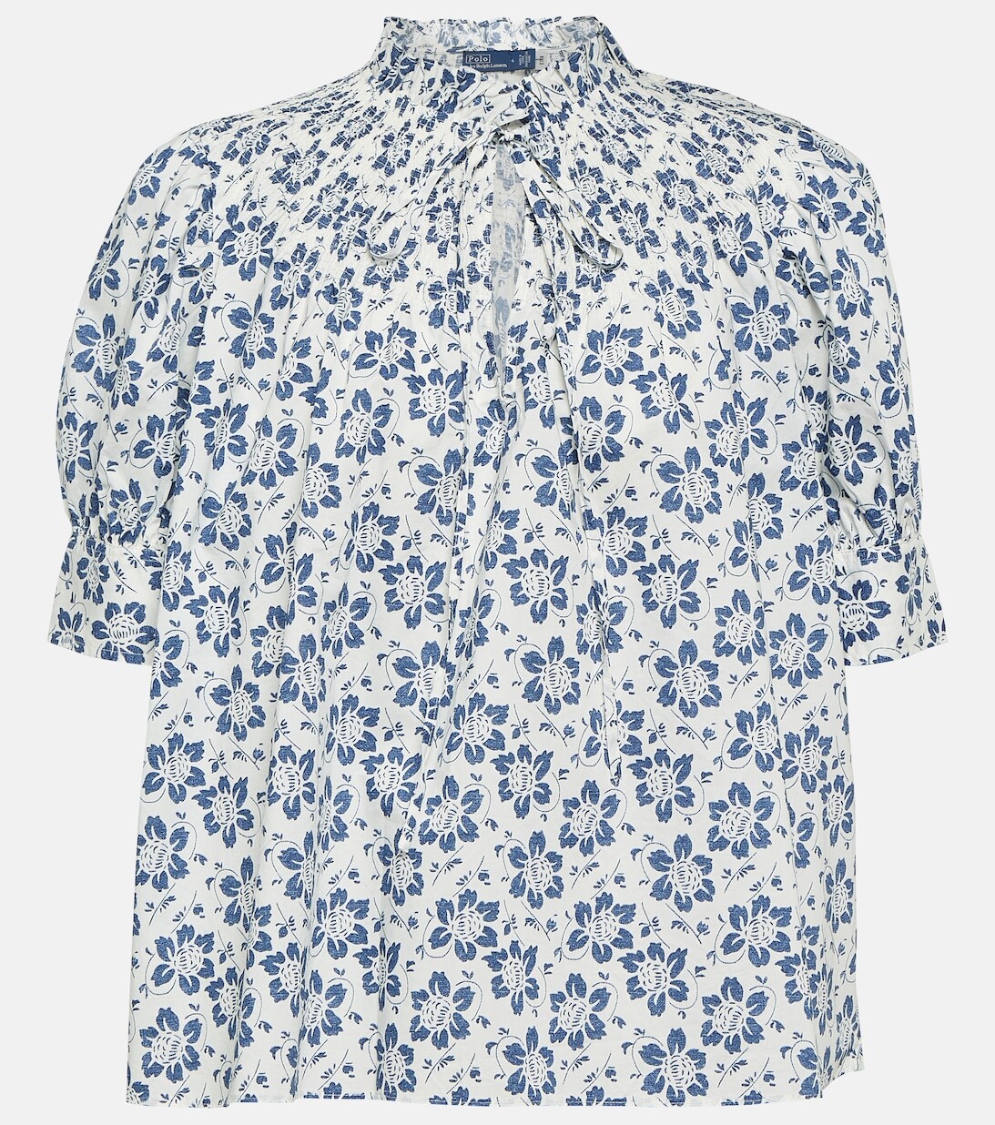 

Хлопковый топ с цветочным принтом POLO RALPH LAUREN, синий