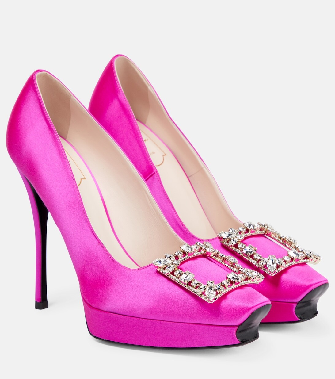 Атласные туфли-лодочки на платформе Flower Strass Roger Vivier, розовый