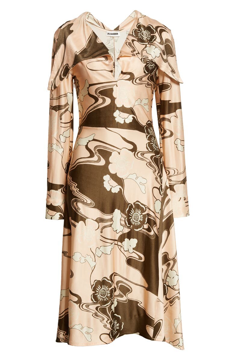 

Платье асимметричного кроя с длинными рукавами и цветочным принтом JIL SANDER