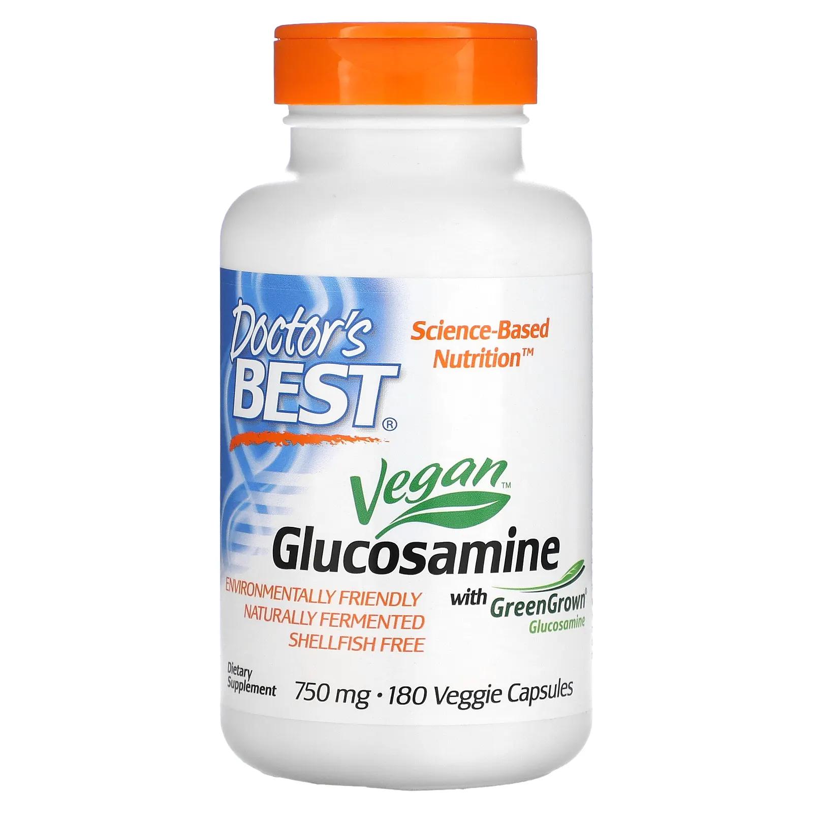Doctor's Best Веганский глюкозамин сульфат полученный из глюкозамина GreenGrown 750 мг 180 вегетарианских капсул