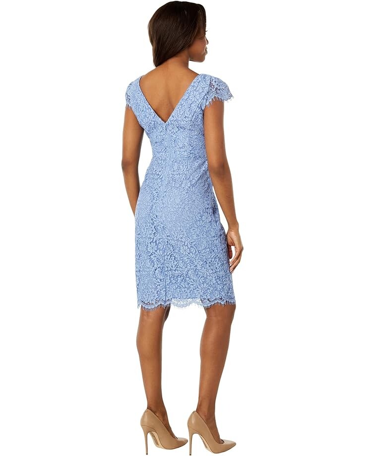 

Платье Vince Camuto Lace Cap Sleeve Wrap Pleat Skirt Bodycon, синий
