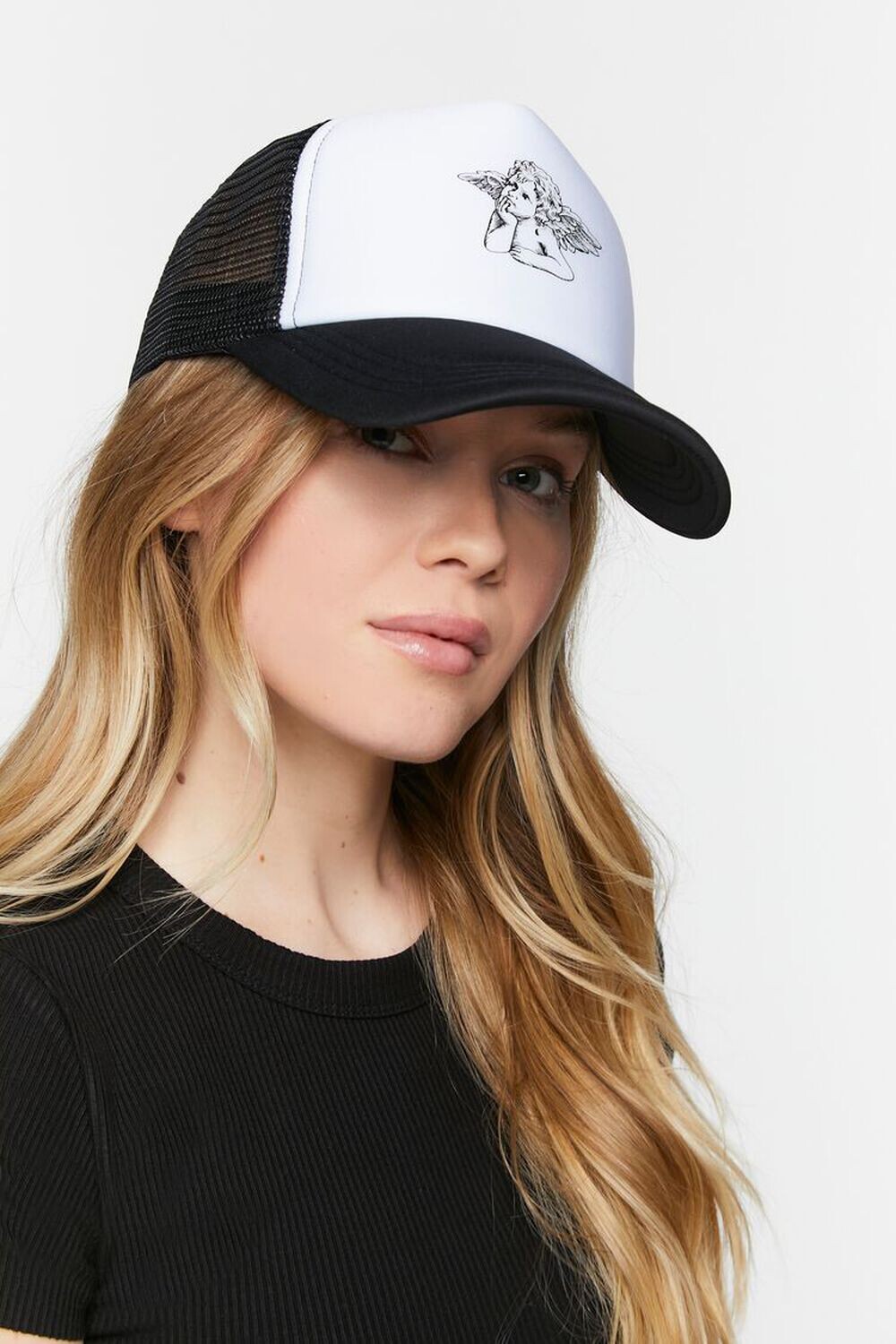 

Кепка дальнобойщика с рисунком херувима Forever 21, черный