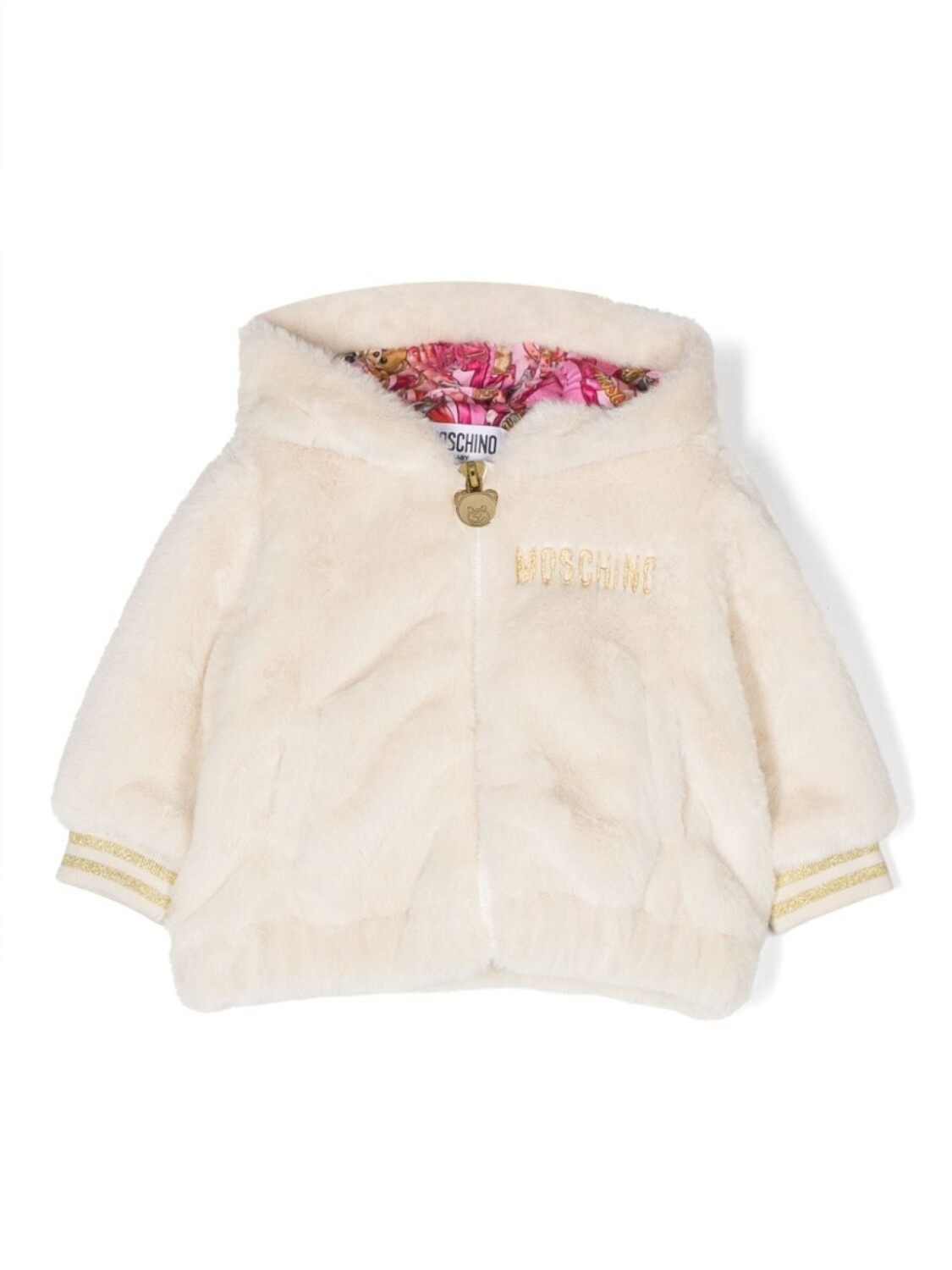 

Moschino Kids фактурная куртка на молнии с капюшоном, белый