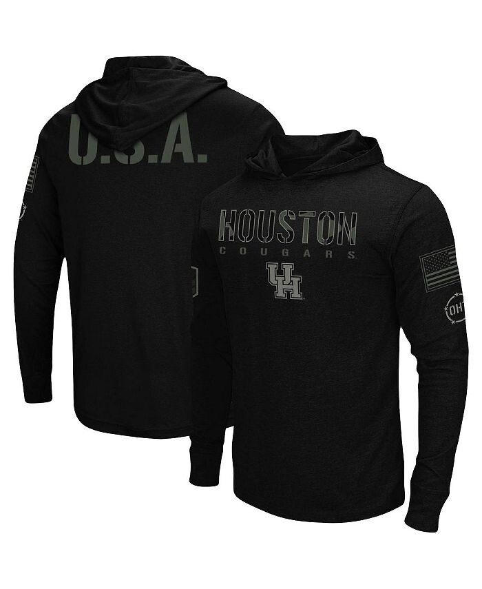 

Мужская черная футболка с длинным рукавом Houston Cougars OHT в военном стиле с капюшоном Colosseum, черный