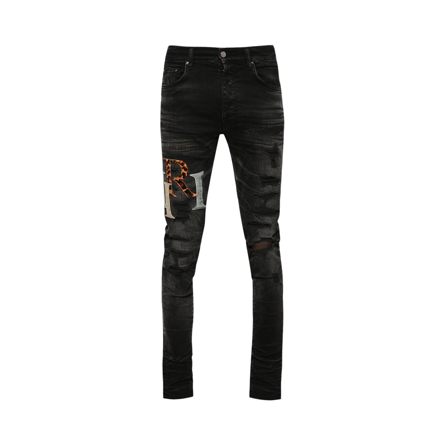 

Джинсы Amiri Multi Leather с шахматным логотипом, цвет Faded Black