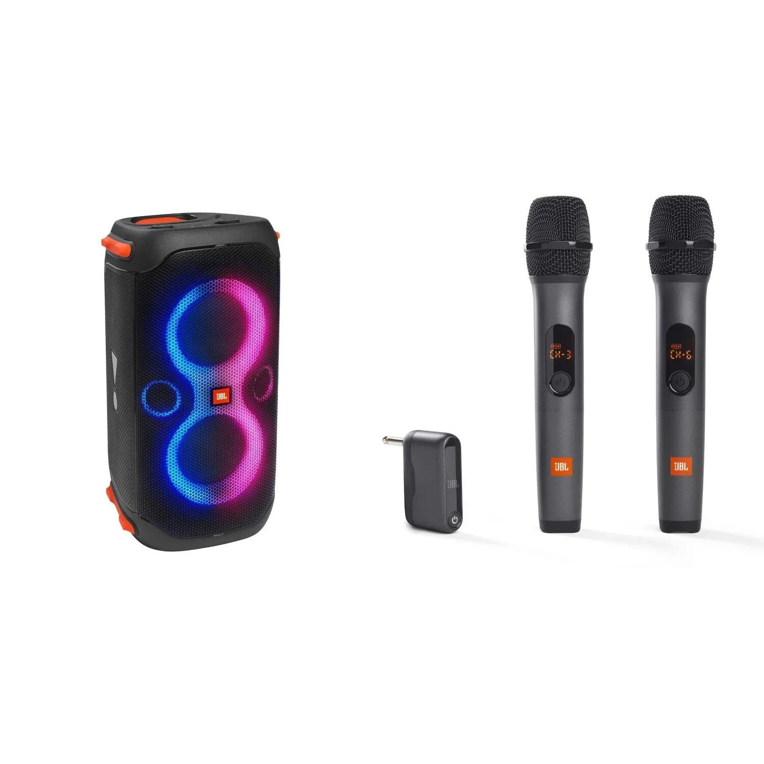 

Портативная Bluetooth-колонка JBL Lifestyle PartyBox 110 со световыми эффектами и двумя беспроводными микрофонами