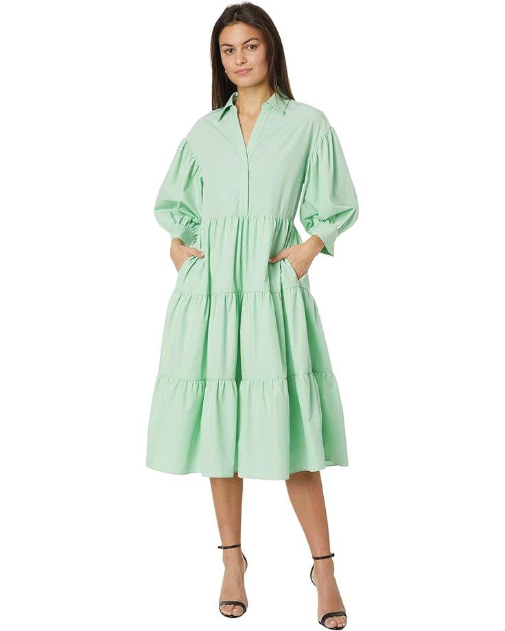 Платье English Factory V-neckline Puff Sleeve Midi, зеленый